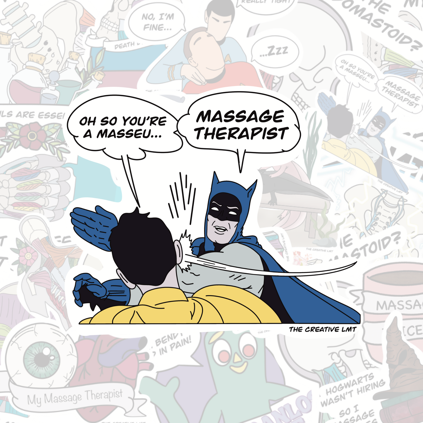 Massage Therapist Comic Slap | Funny Parody Vinyl Sticker