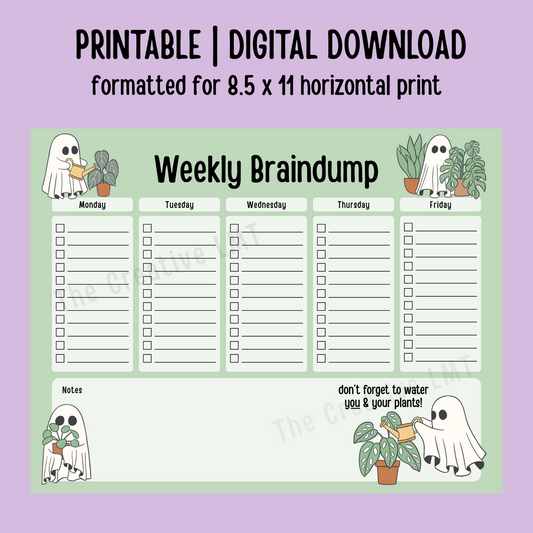 Weekly Braindump Cute Ghosts with Plants | Printable