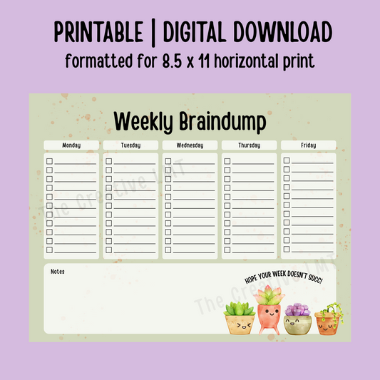 Weekly Braindump Cute Funny Succulent Theme | Printable