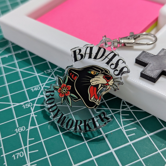 Badass Bodyworker Acrylic Keychain – Panther Design