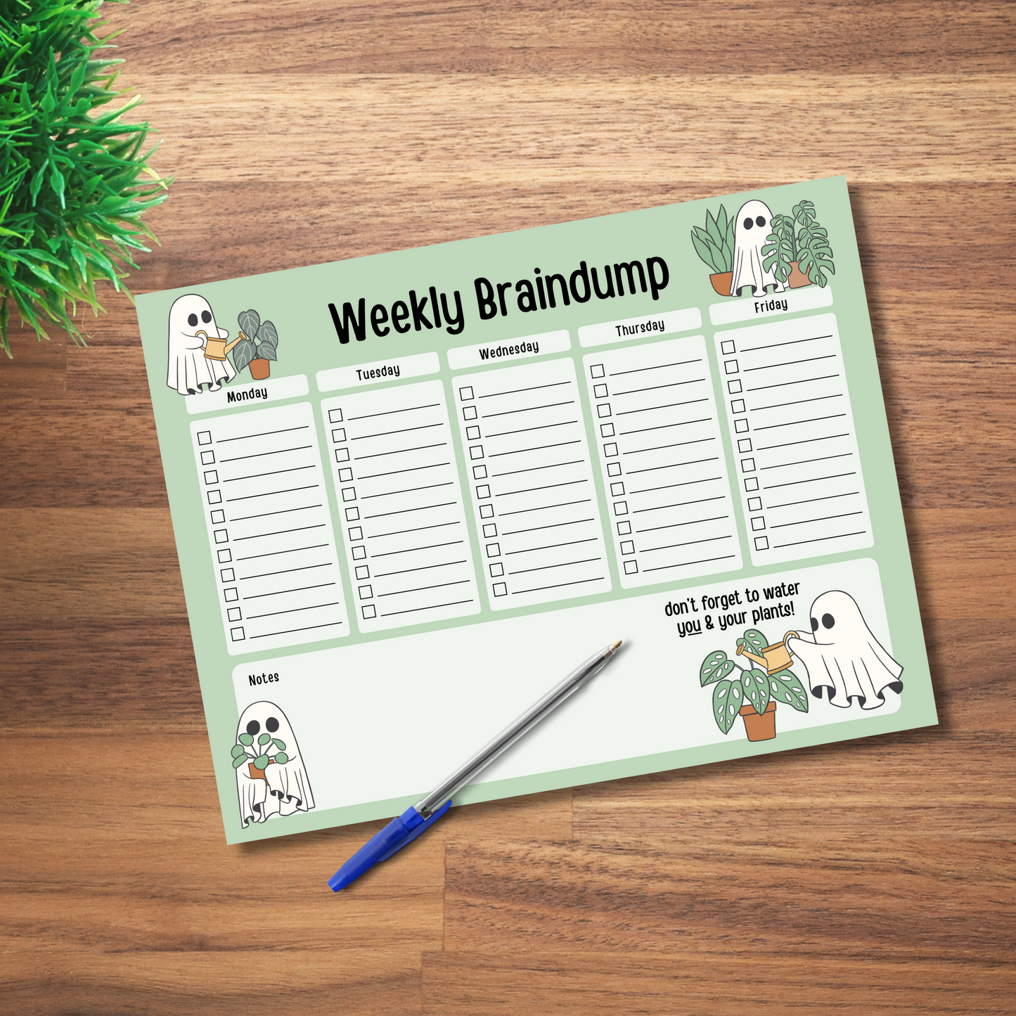 Weekly Braindump Cute Ghosts with Plants | Printable