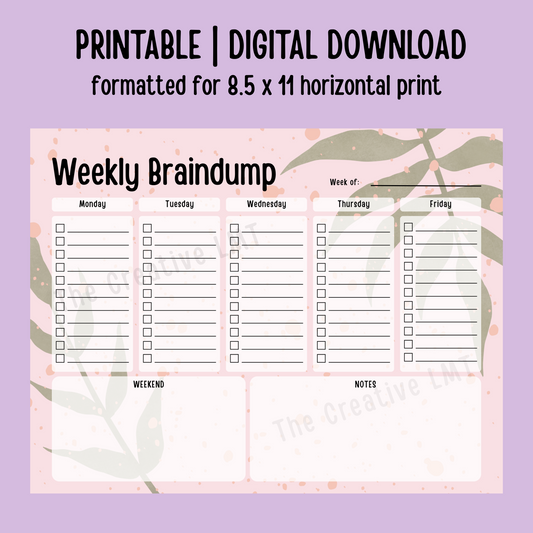 Weekly Braindump Pink Botanical | Printable