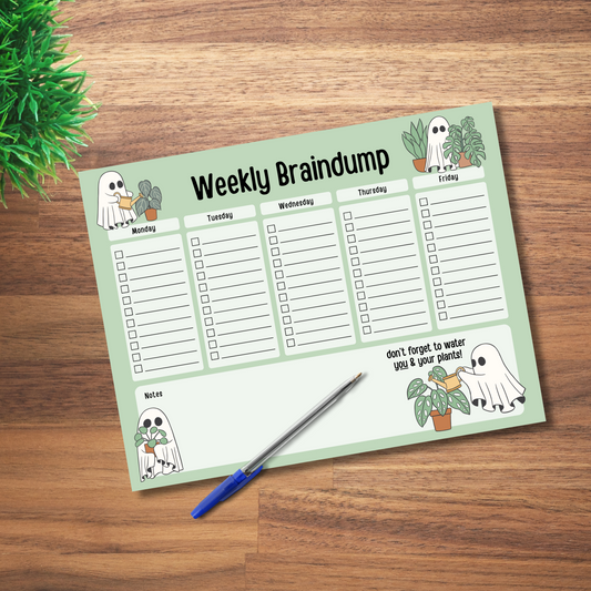 Weekly Braindump Cute Ghosts with Plants | Printable
