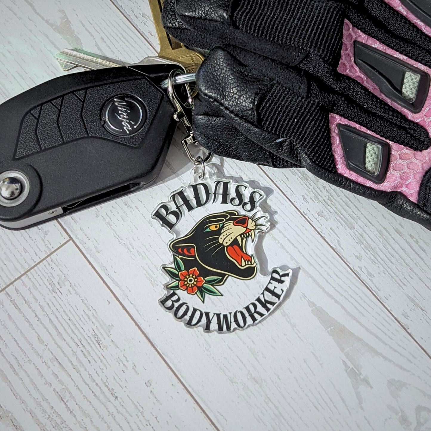 Badass Bodyworker Acrylic Keychain – Panther Design