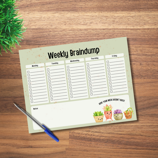 Weekly Braindump Cute Funny Succulent Theme | Printable