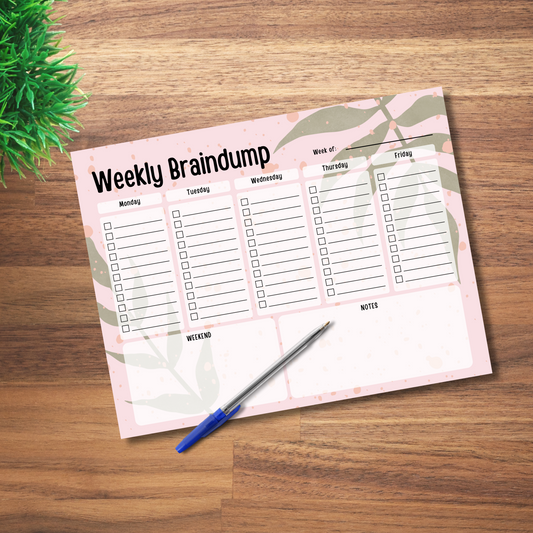Weekly Braindump Pink Botanical | Printable